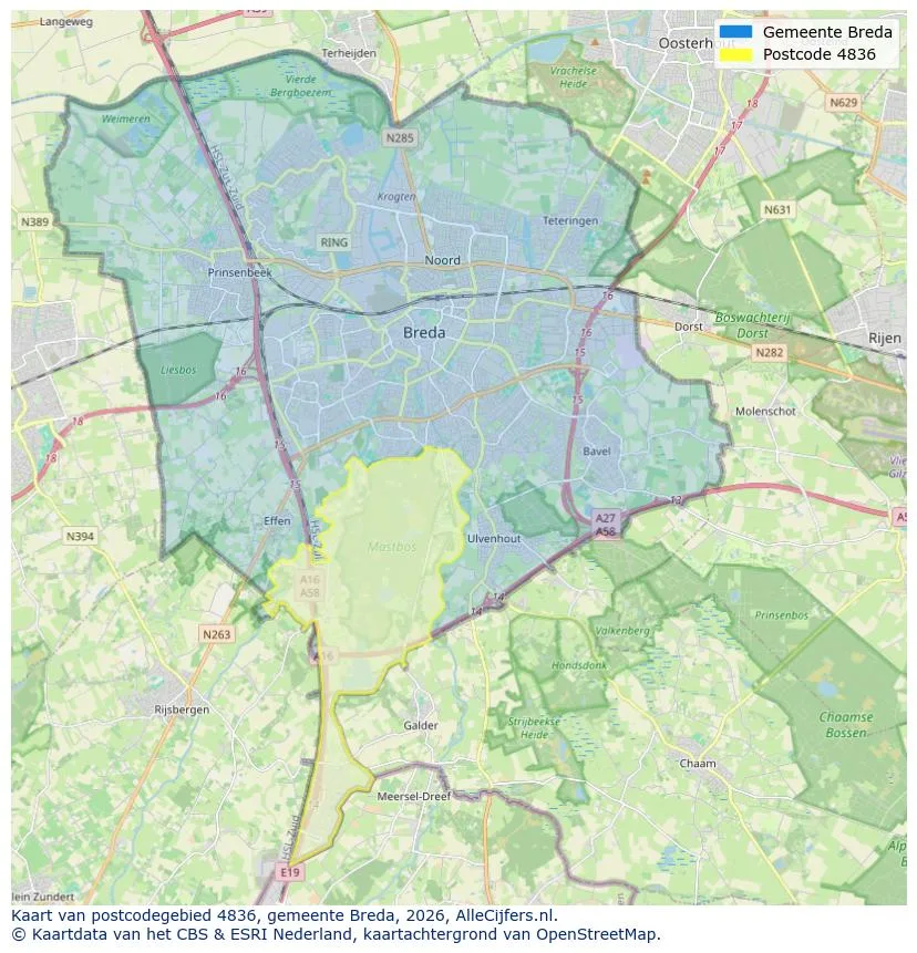 Postcodekaart voor 4836