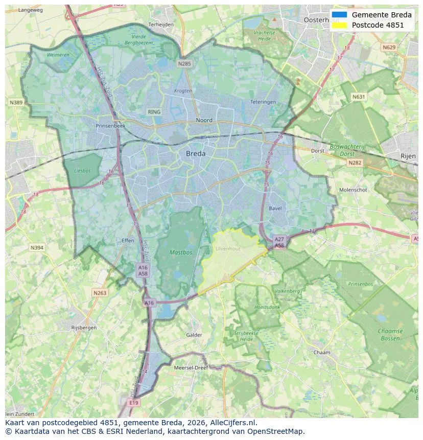 Postcodekaart voor 4851