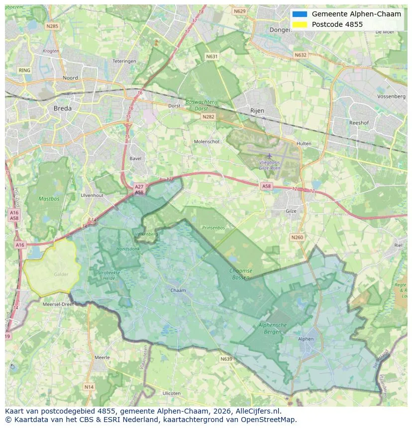 Postcodekaart voor 4855