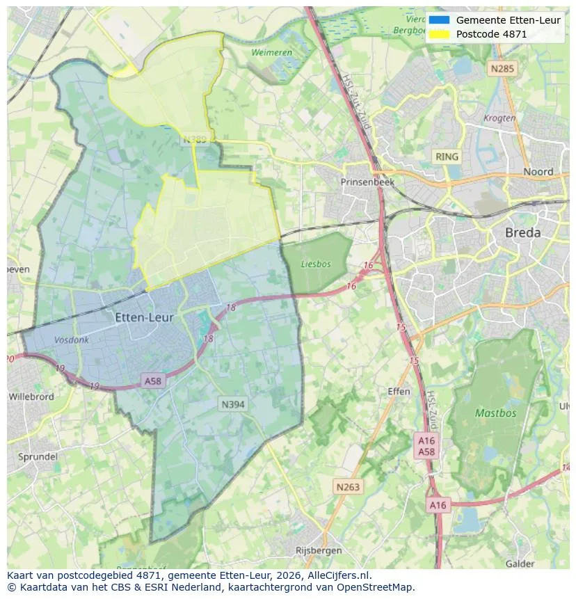 Postcodekaart voor 4871