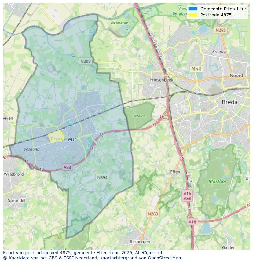 Postcodekaart voor 4875