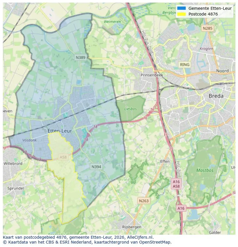 Postcodekaart voor 4876