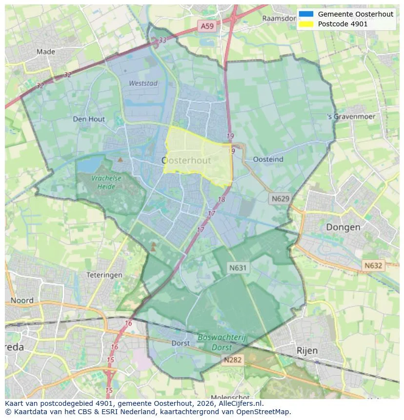 Postcodekaart voor 4901