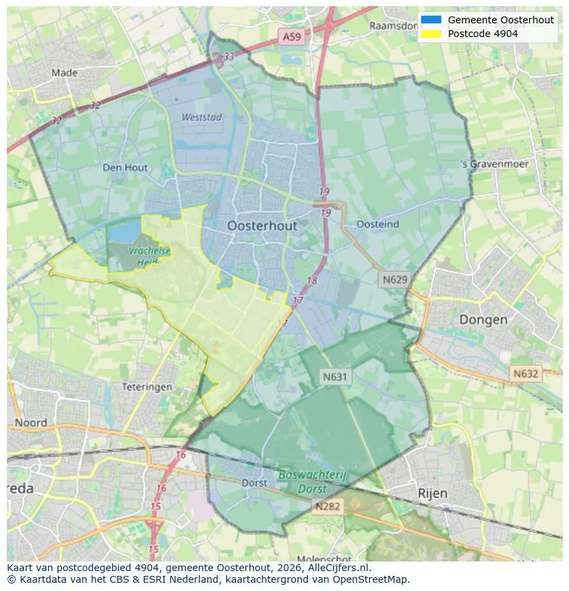 Postcodekaart voor 4904