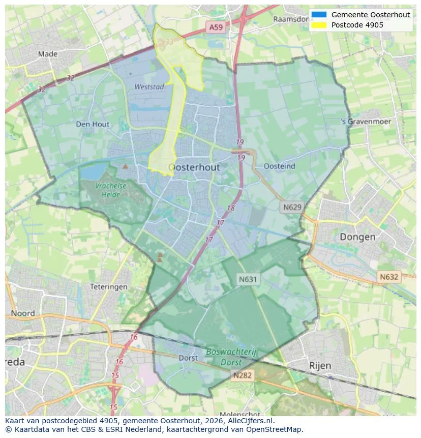 Postcodekaart voor 4905