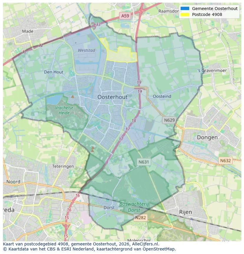 Postcodekaart voor 4908