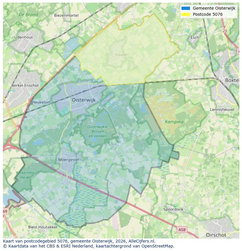 Postcodekaart voor 5076