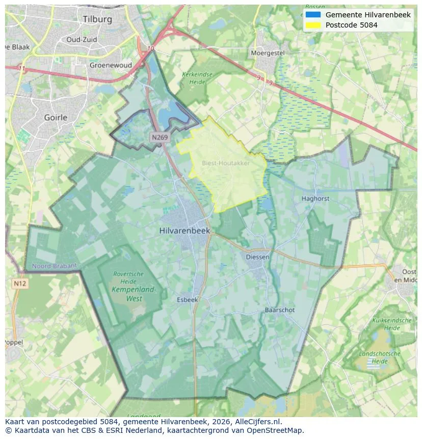 Postcodekaart voor 5084