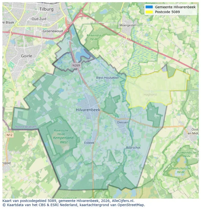 Postcodekaart voor 5089