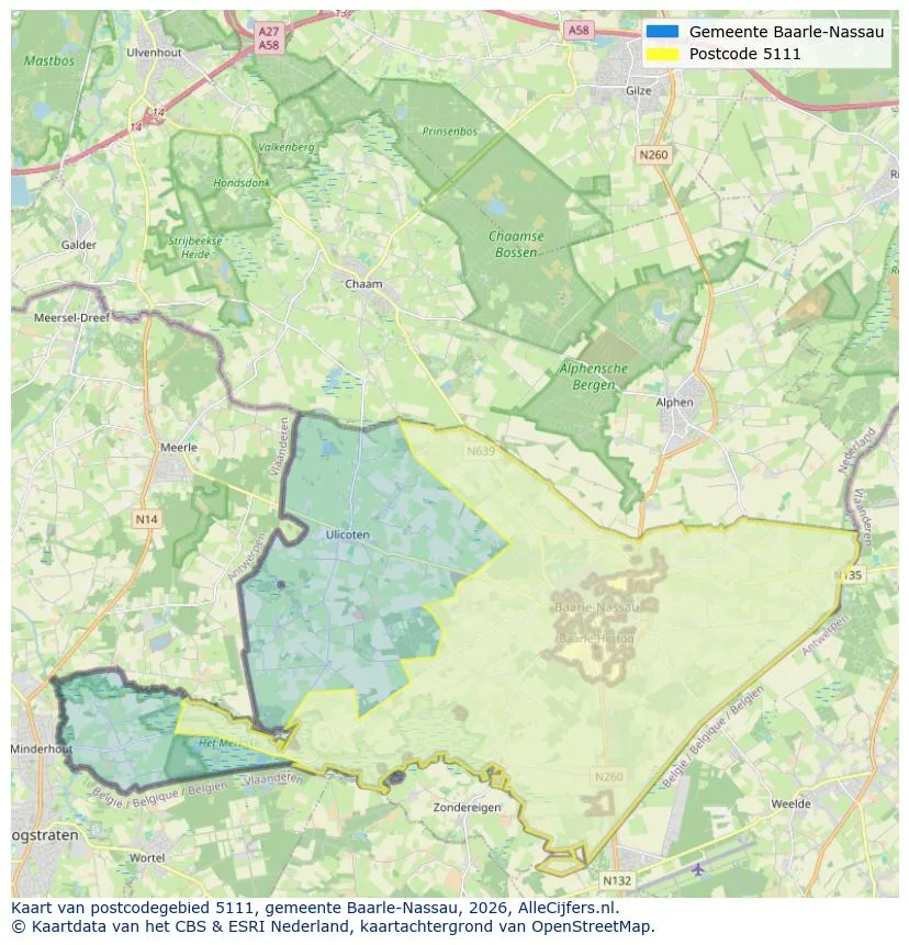 Postcodekaart voor 5111