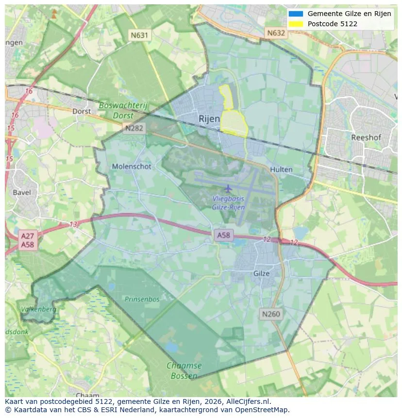 Postcodekaart voor 5122