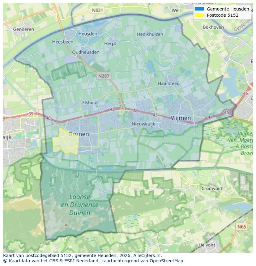 Postcodekaart voor 5152