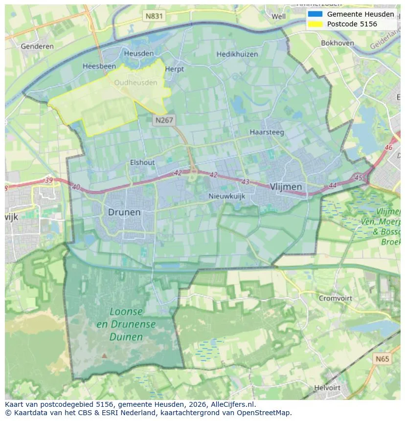 Postcodekaart voor 5156
