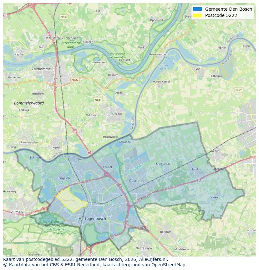 Postcodekaart voor 5222