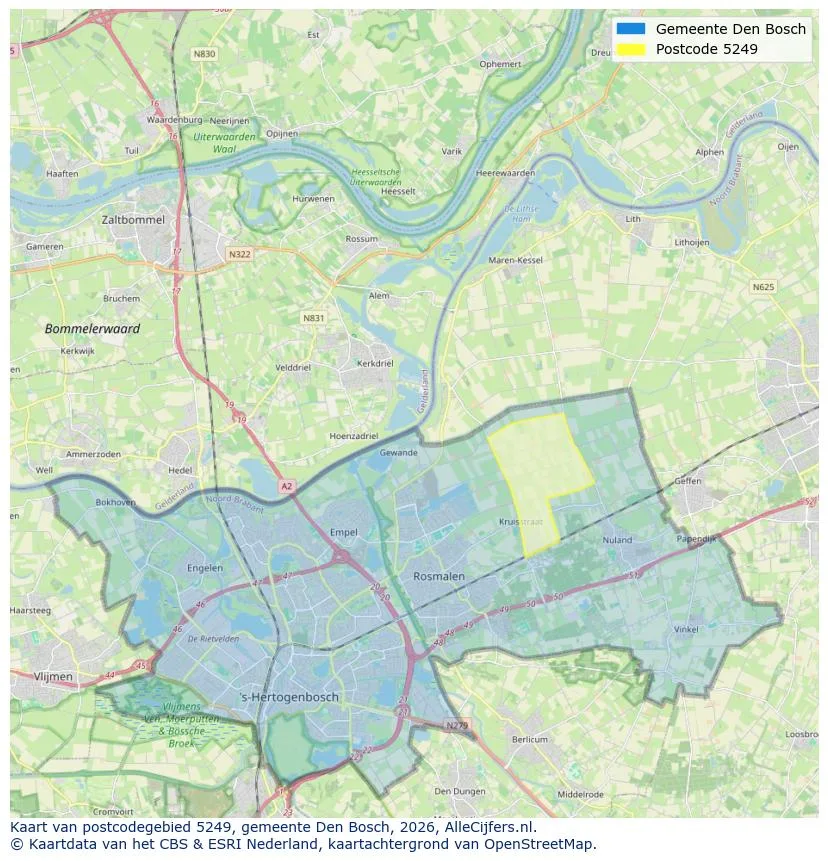 Postcodekaart voor 5249