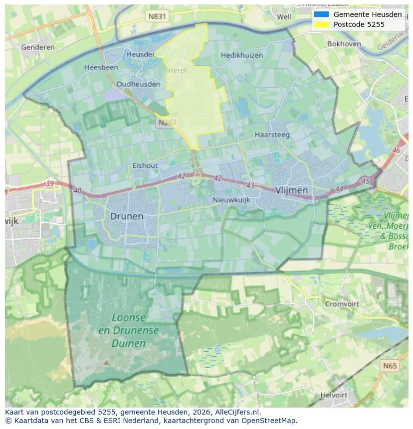 Postcodekaart voor 5255