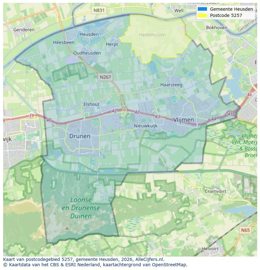 Postcodekaart voor 5257