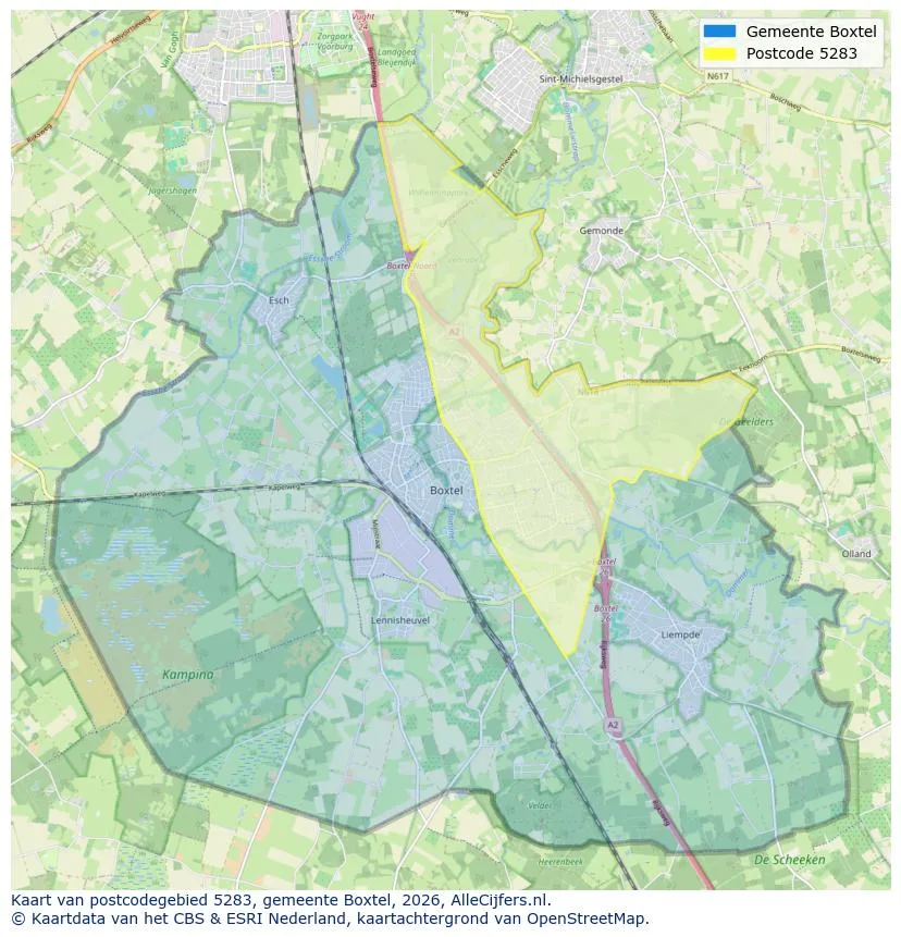 Mapa de códigos postales para 5283
