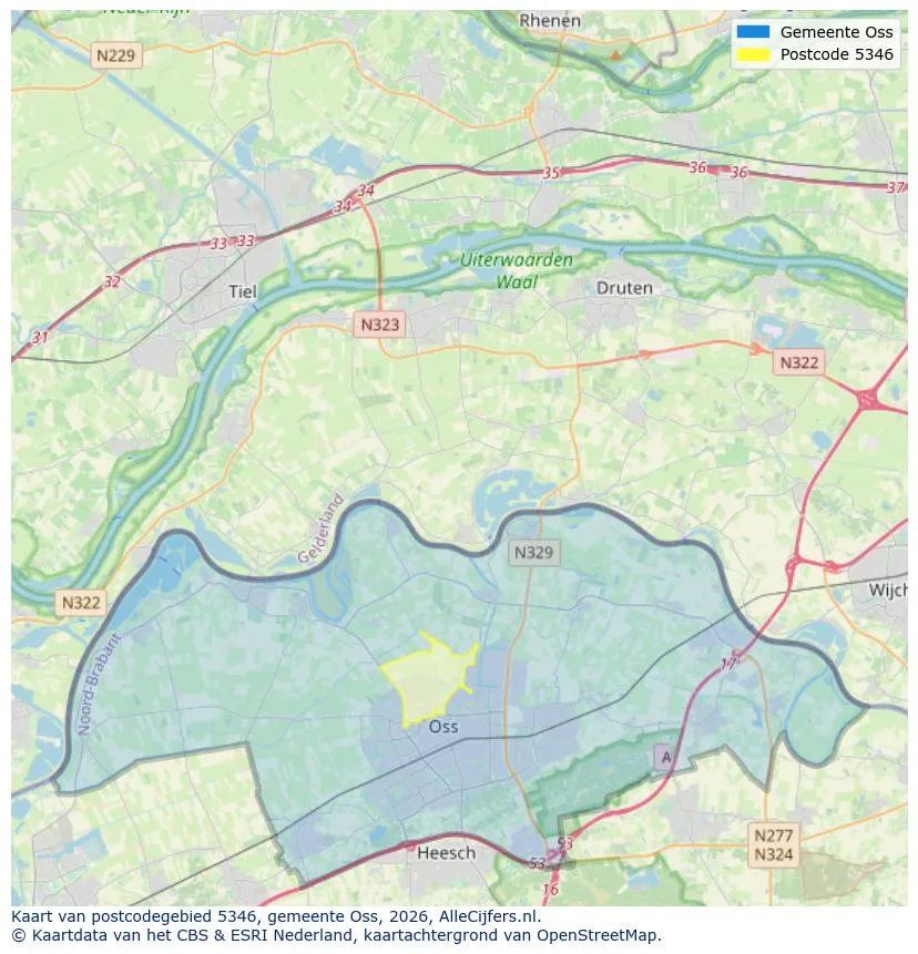Postcodekaart voor 5346
