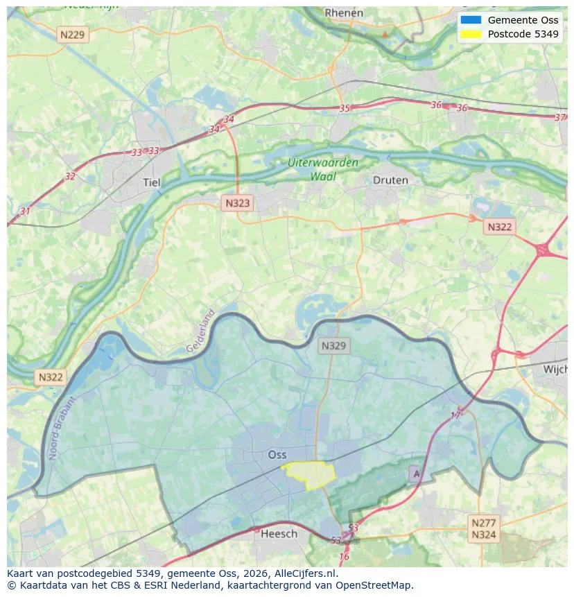 Postcodekaart voor 5349