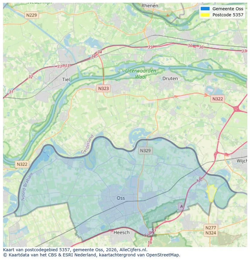 Postcodekaart voor 5357