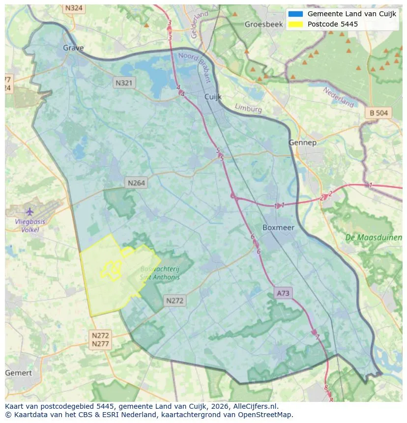Postcodekaart voor 5445