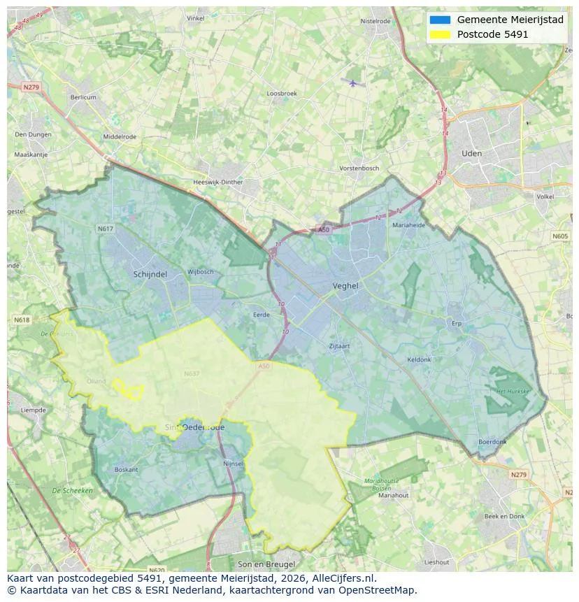 Postcodekaart voor 5491