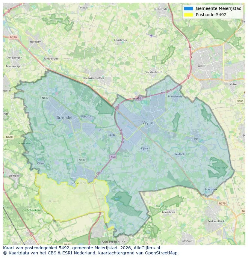 Postcodekaart voor 5492