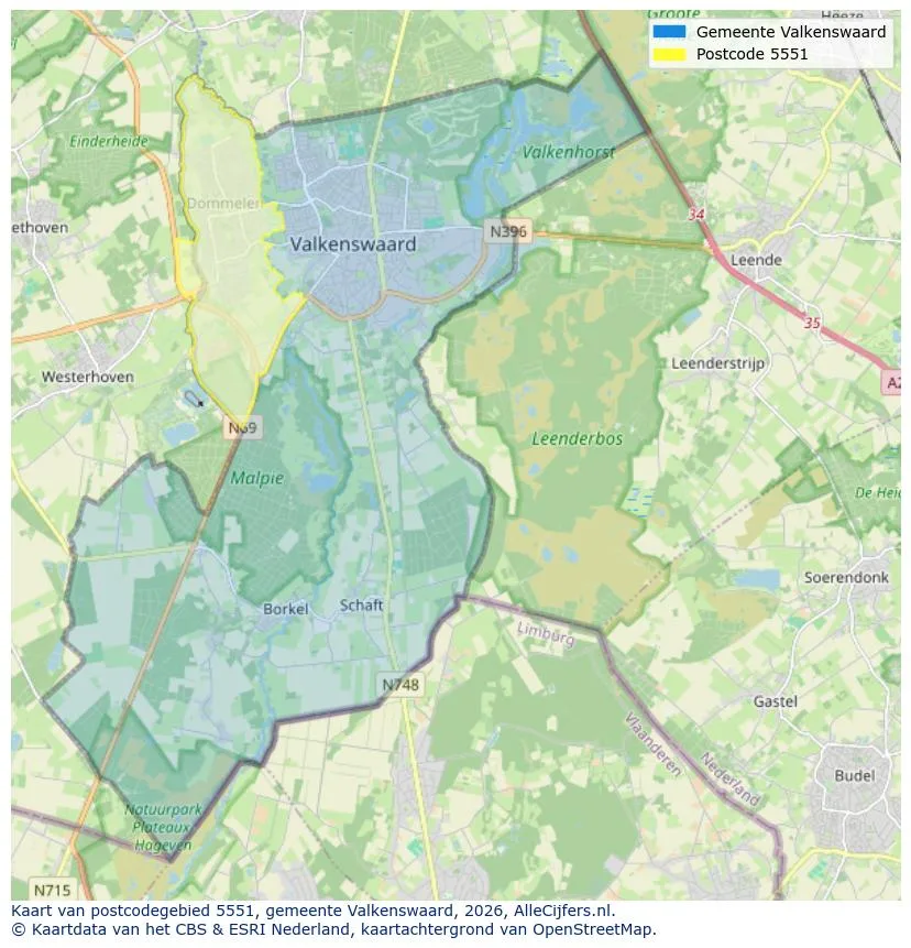 Postcodekaart voor 5551