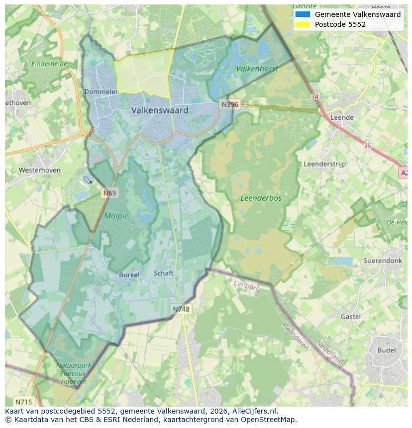 Postcodekaart voor 5552