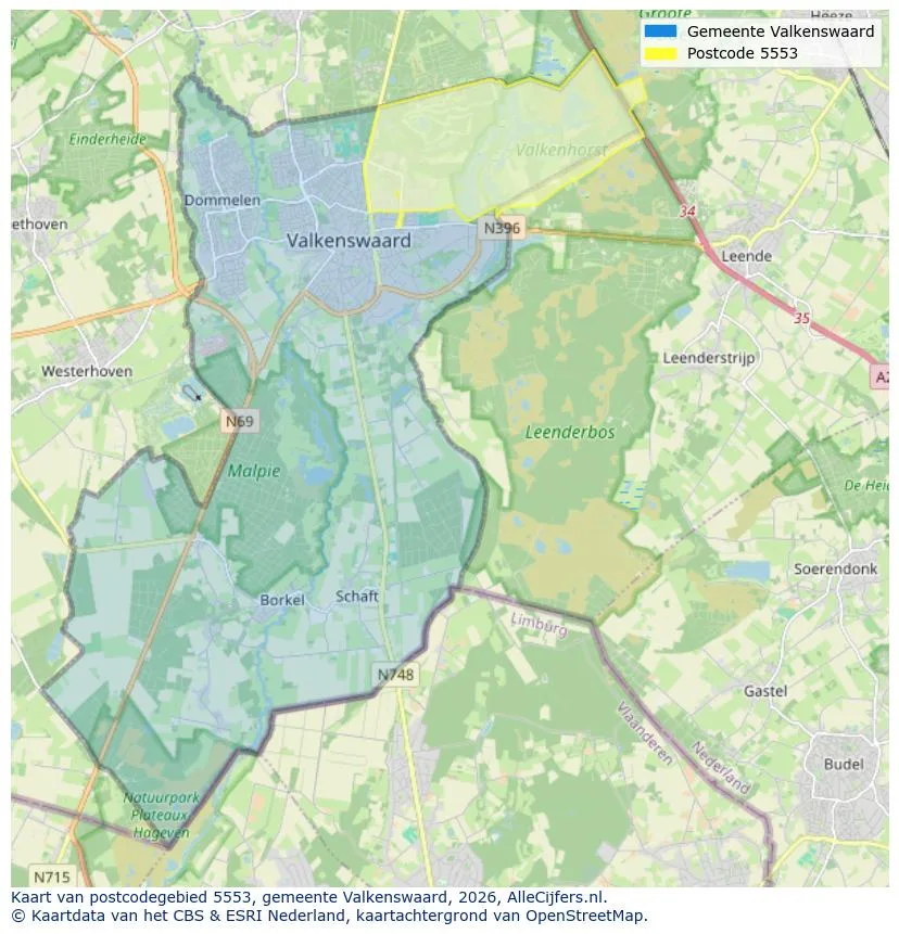 Postcodekaart voor 5553