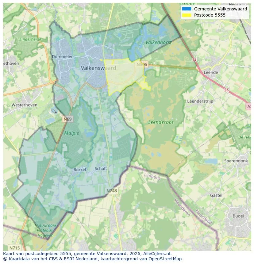 Postcodekaart voor 5555