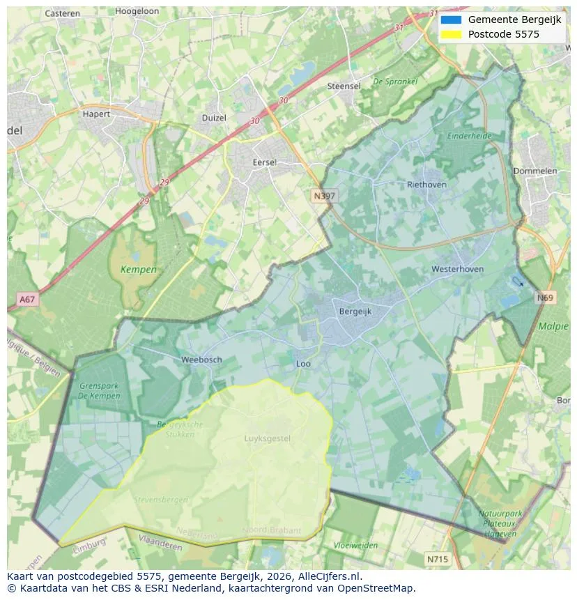 Postcodekaart voor 5575