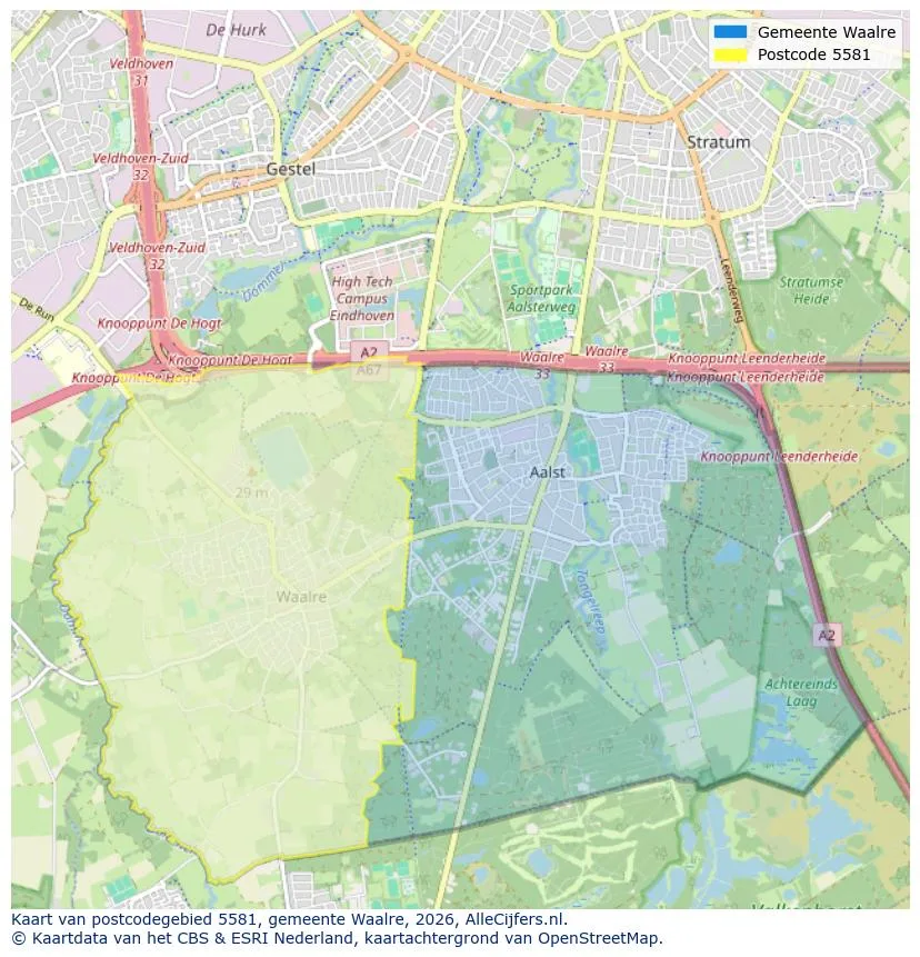 Postcodekaart voor 5581