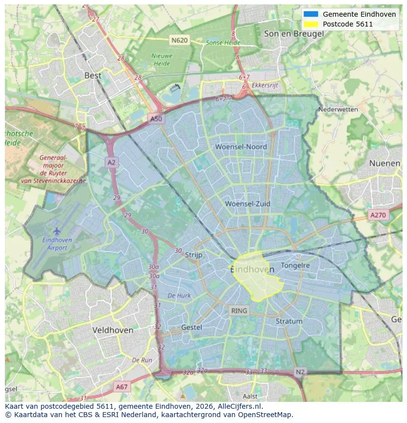 Postcodekaart voor 5611