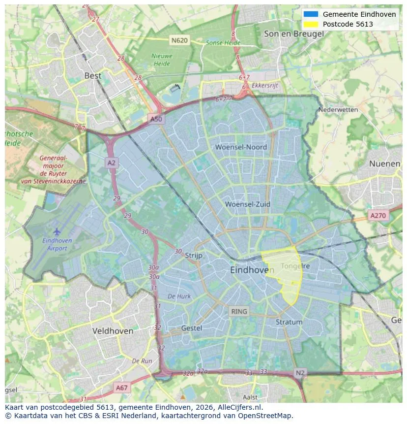Postcodekaart voor 5613