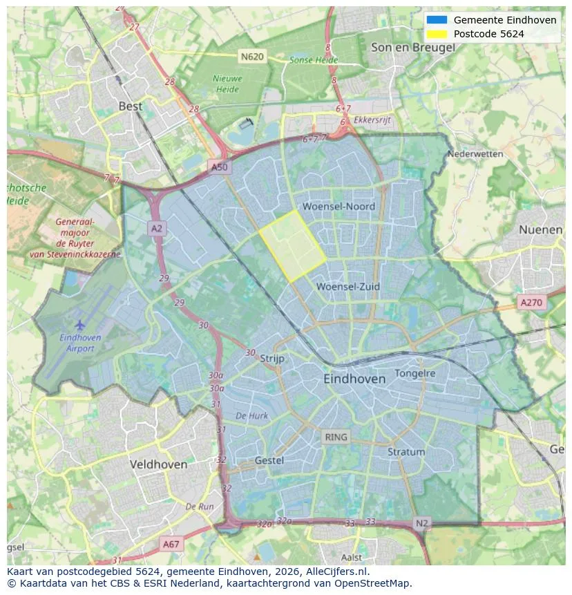 Postcodekaart voor 5624