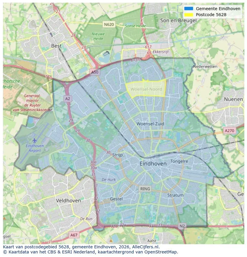 Postcodekaart voor 5628