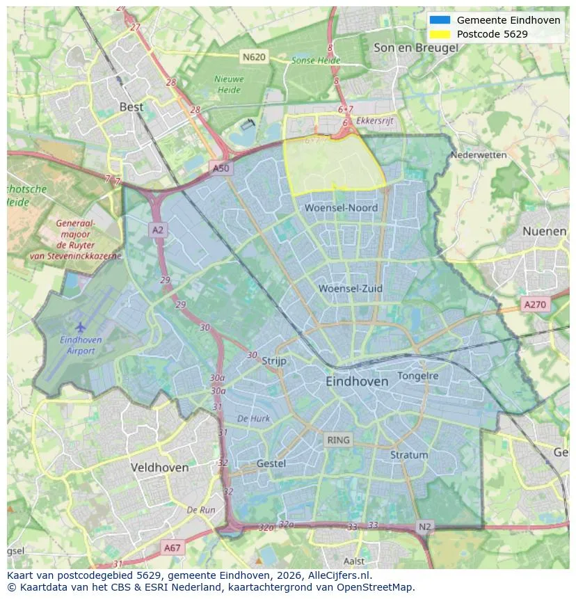 Postcodekaart voor 5629
