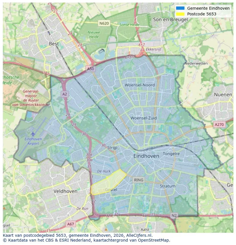 Postcodekaart voor 5653