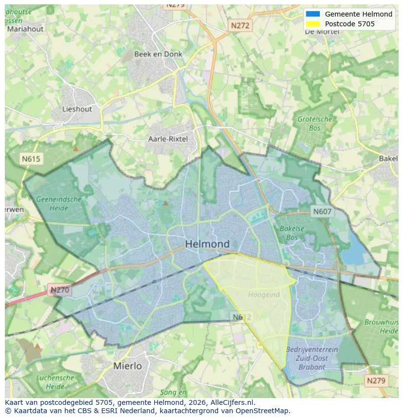 Postcodekaart voor 5705