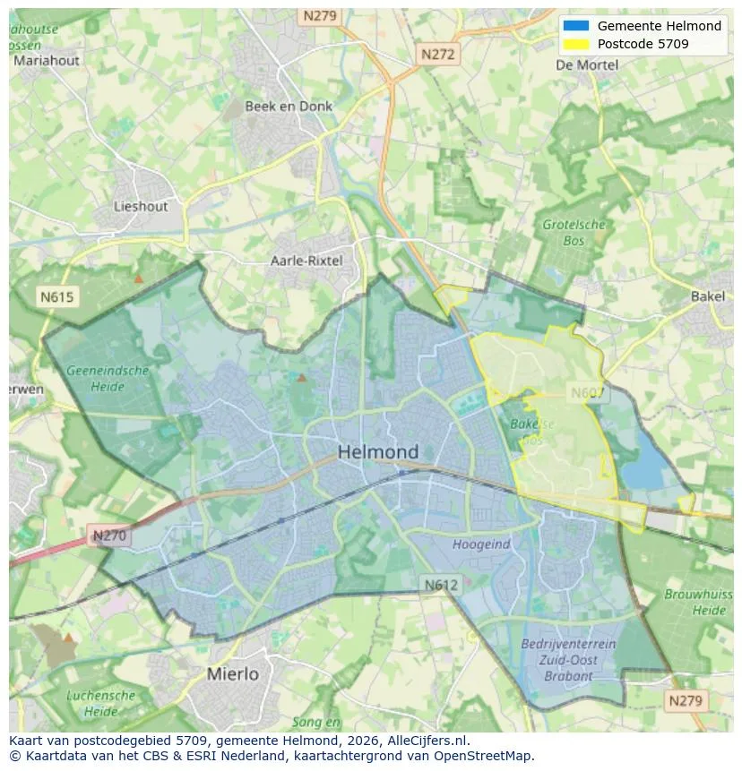 Postcodekaart voor 5709