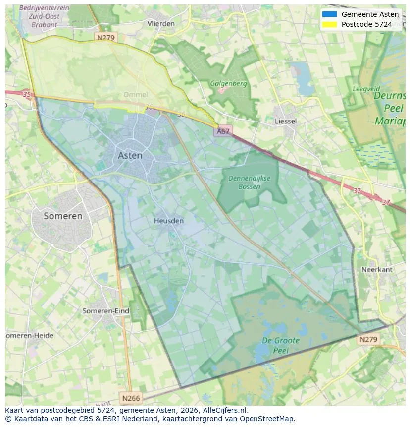 Postcodekaart voor 5724