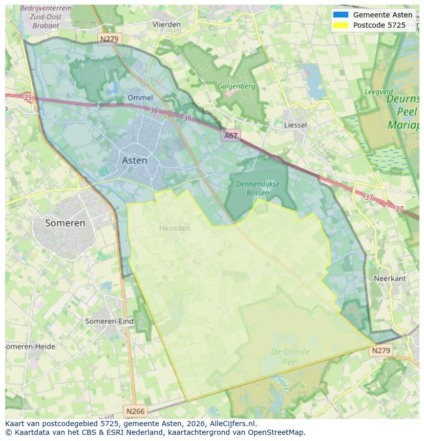 Postcodekaart voor 5725