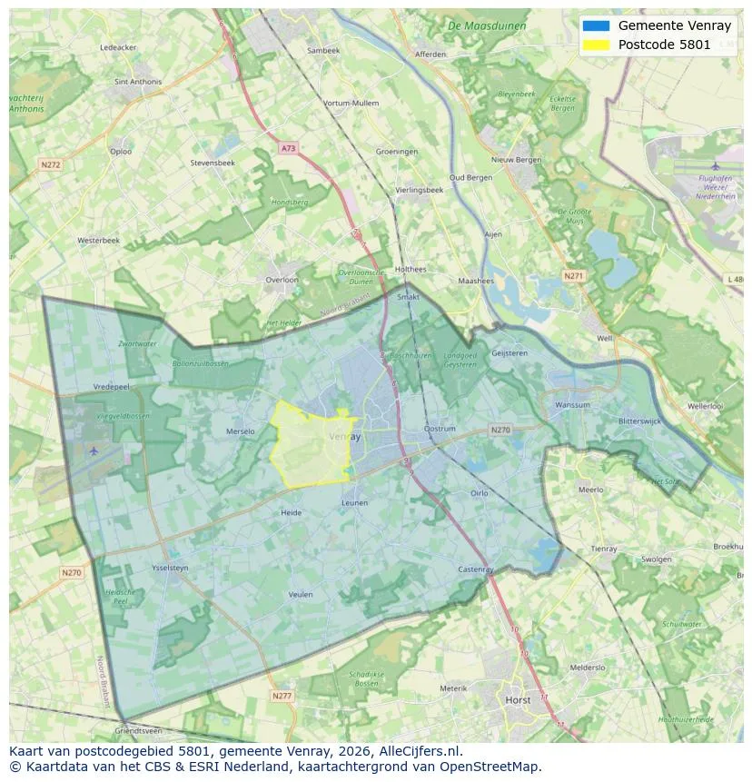 Postcodekaart voor 5801