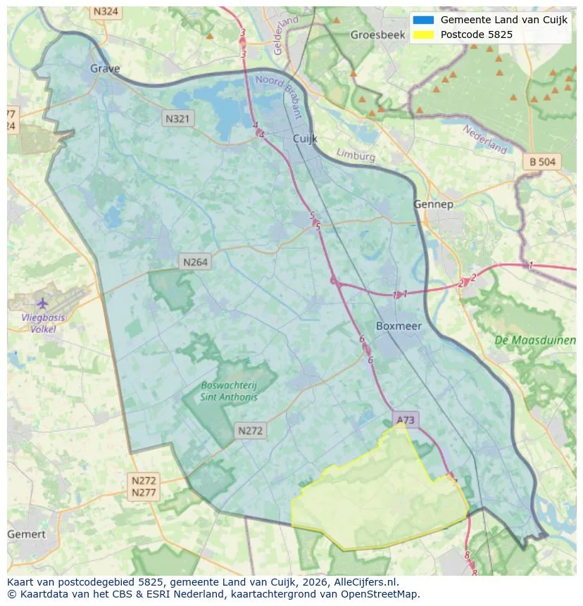 Postcodekaart voor 5825