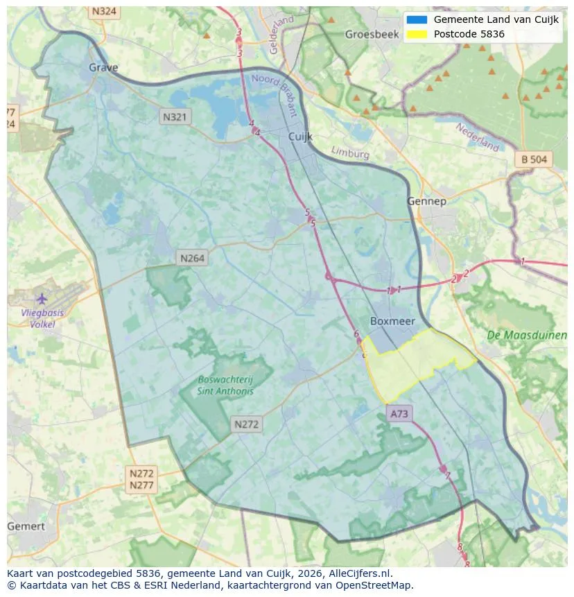 Mapa de códigos postales para 5836