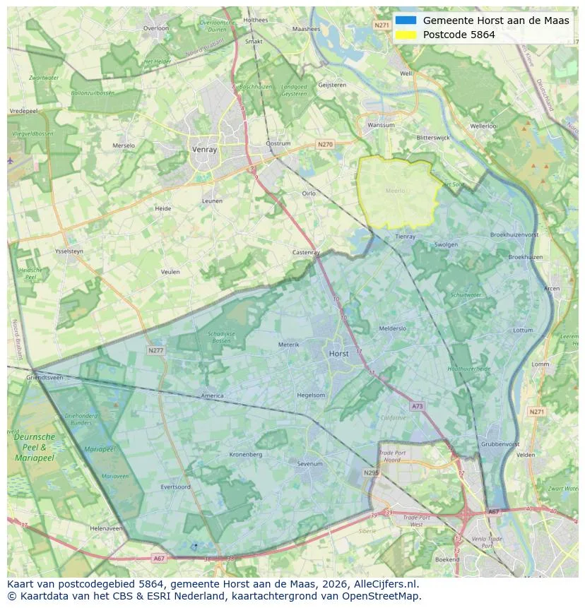 Postcodekaart voor 5864