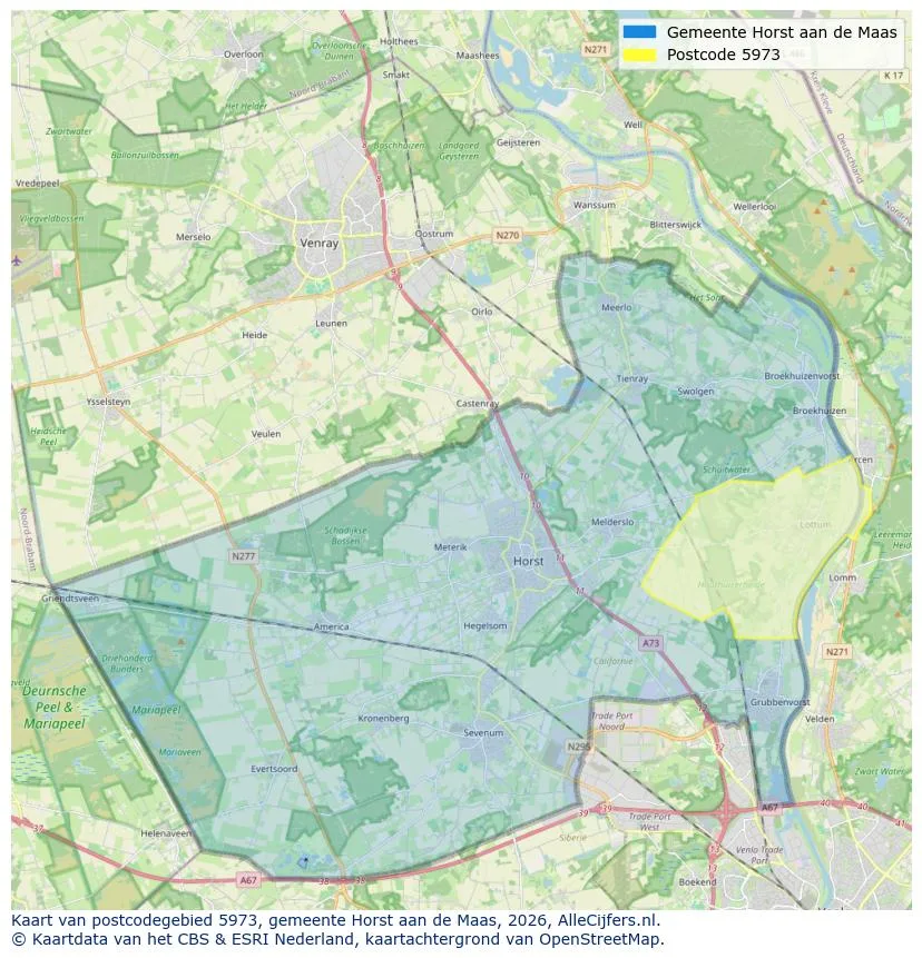 Postcodekaart voor 5973