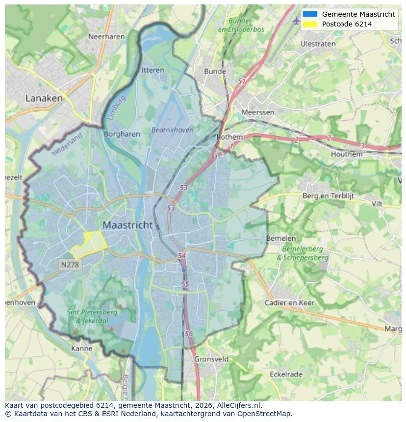 Postcodekaart voor 6214